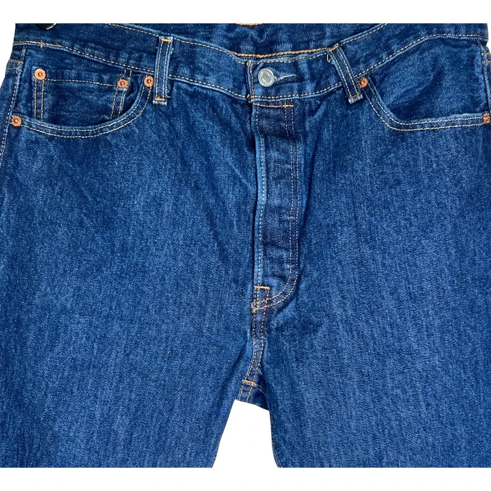 Levis 501 Original Fit Mens Dark Wash Blue Straight Leg Denim Jeans 36x30